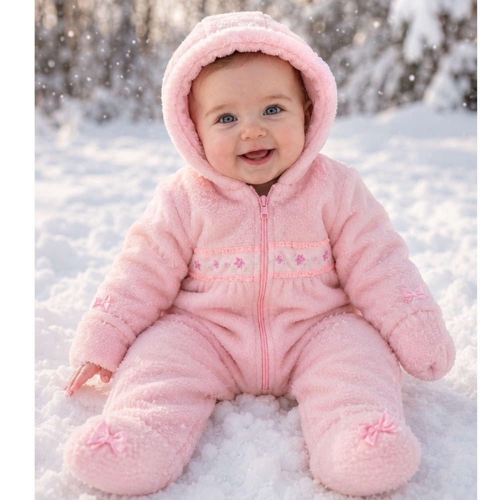 La Petite Rothschild Pink Fleece Hooded Pram Suit Baby Girl 6-9‎ Months Floral